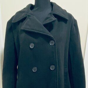 Women's Double-Breasted Black Pea Coat 1X "Excelled Collection" Machine Wash EUC